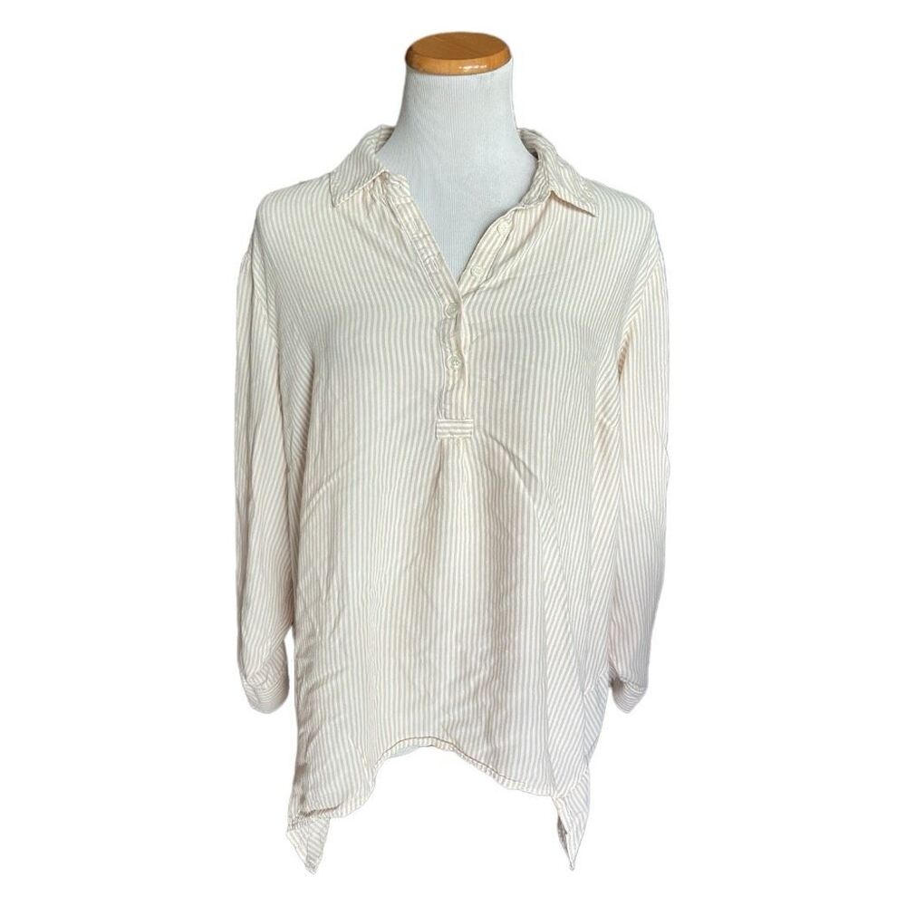 Womens Premise Studio Woman Striped Button Down Option Roll Up Sleeve Top - 2X